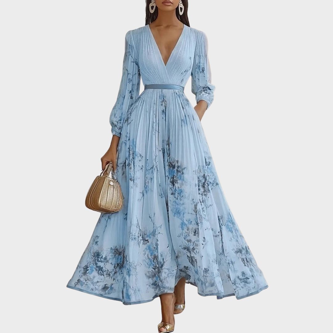 Luna Belle | Robe Maxi Flottante avec Décolleté en V et Motif Floral