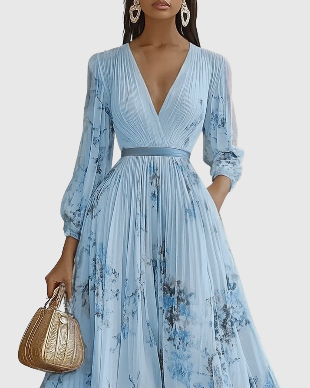 Luna Belle | Robe Maxi Flottante avec Décolleté en V et Motif Floral