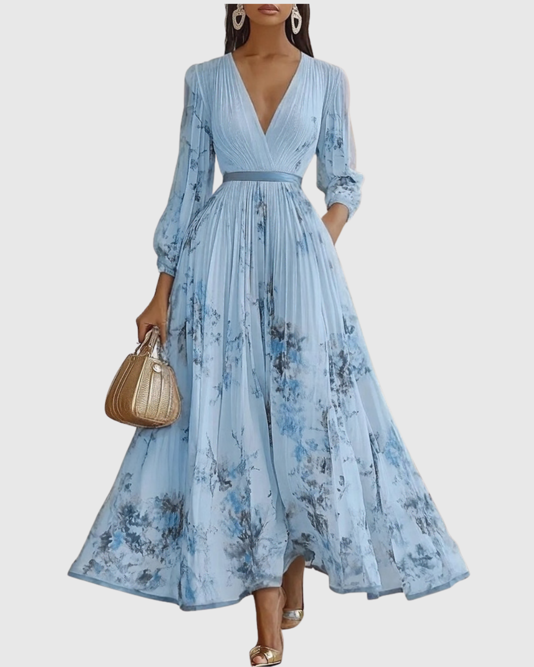 Luna Belle | Robe Maxi Flottante avec Décolleté en V et Motif Floral