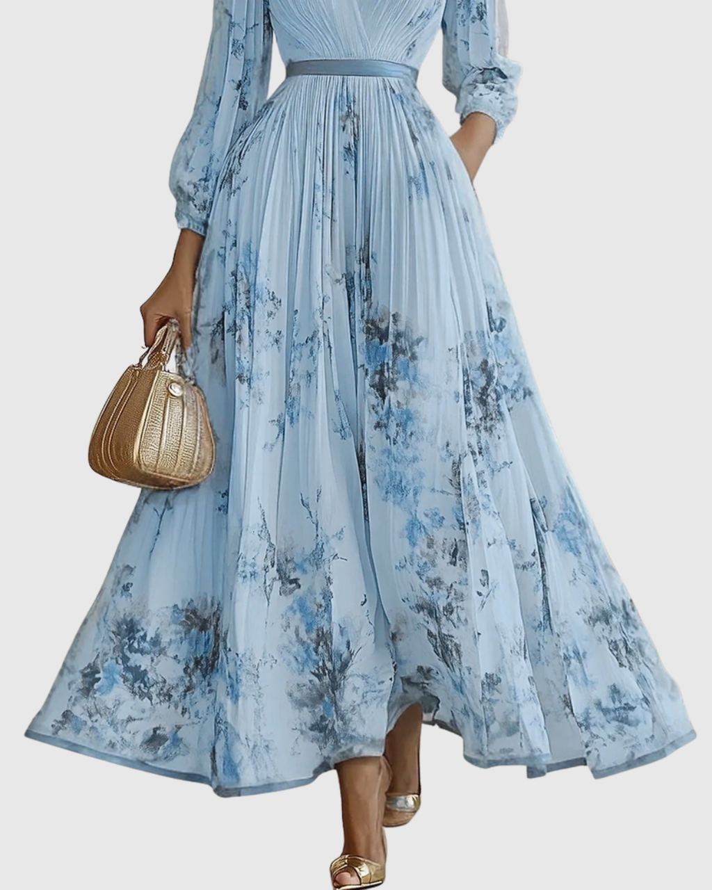 Luna Belle | Robe Maxi Flottante avec Décolleté en V et Motif Floral
