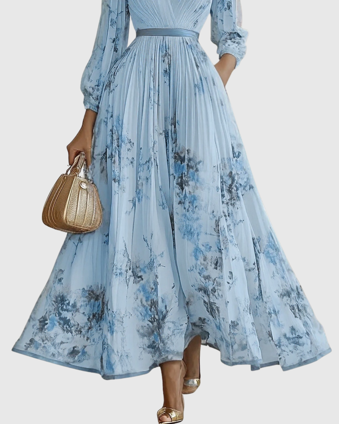 Luna Belle | Robe Maxi Flottante avec Décolleté en V et Motif Floral