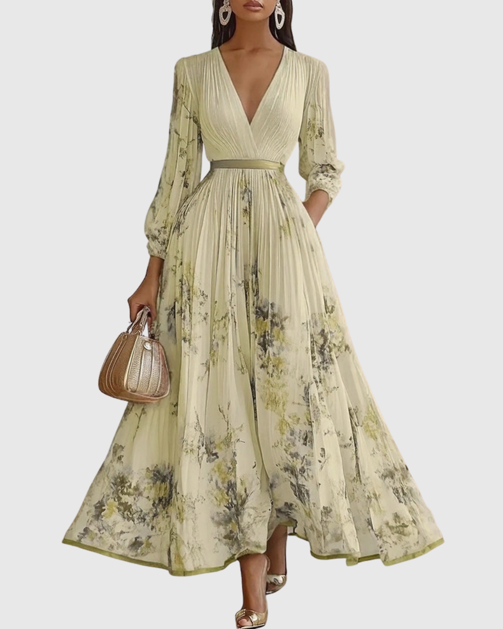 Luna Belle | Robe Maxi Flottante avec Décolleté en V et Motif Floral