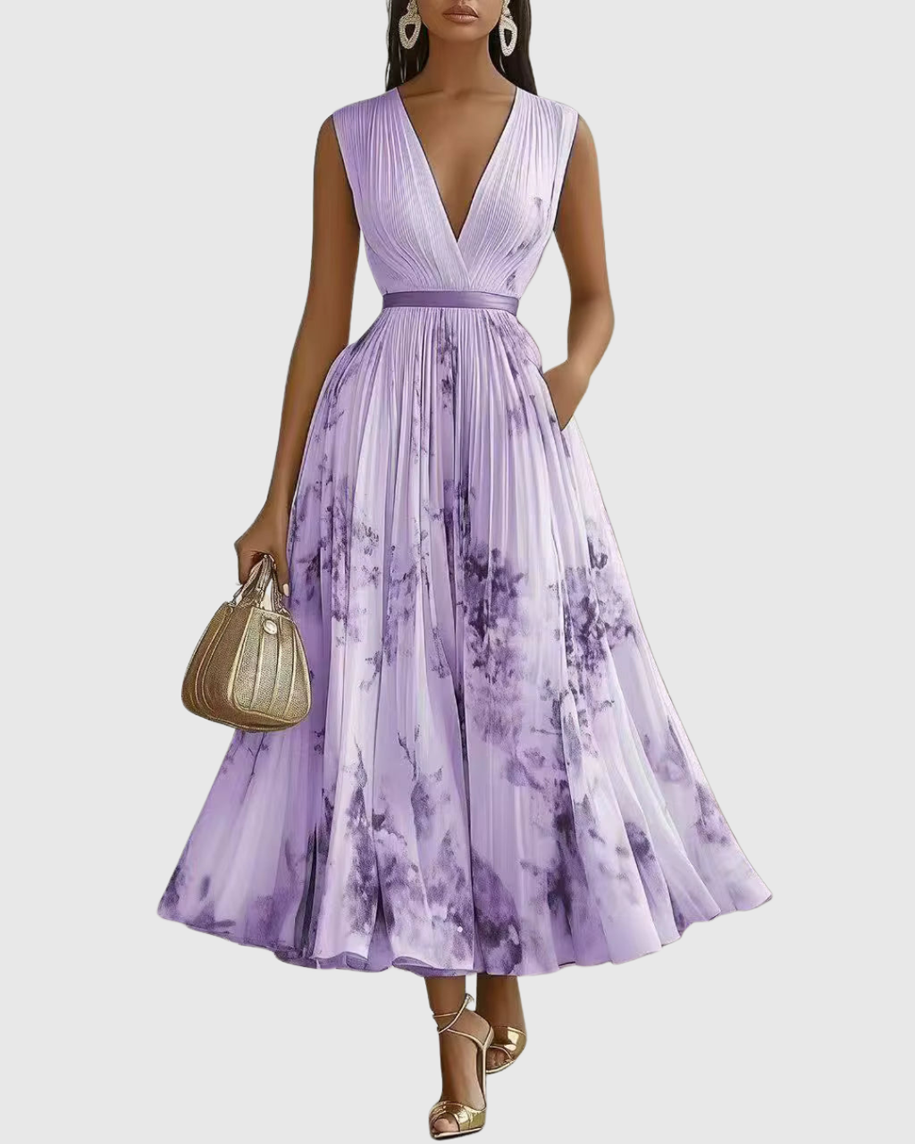 Luna Belle | Robe Maxi Flottante avec Décolleté en V et Motif Floral