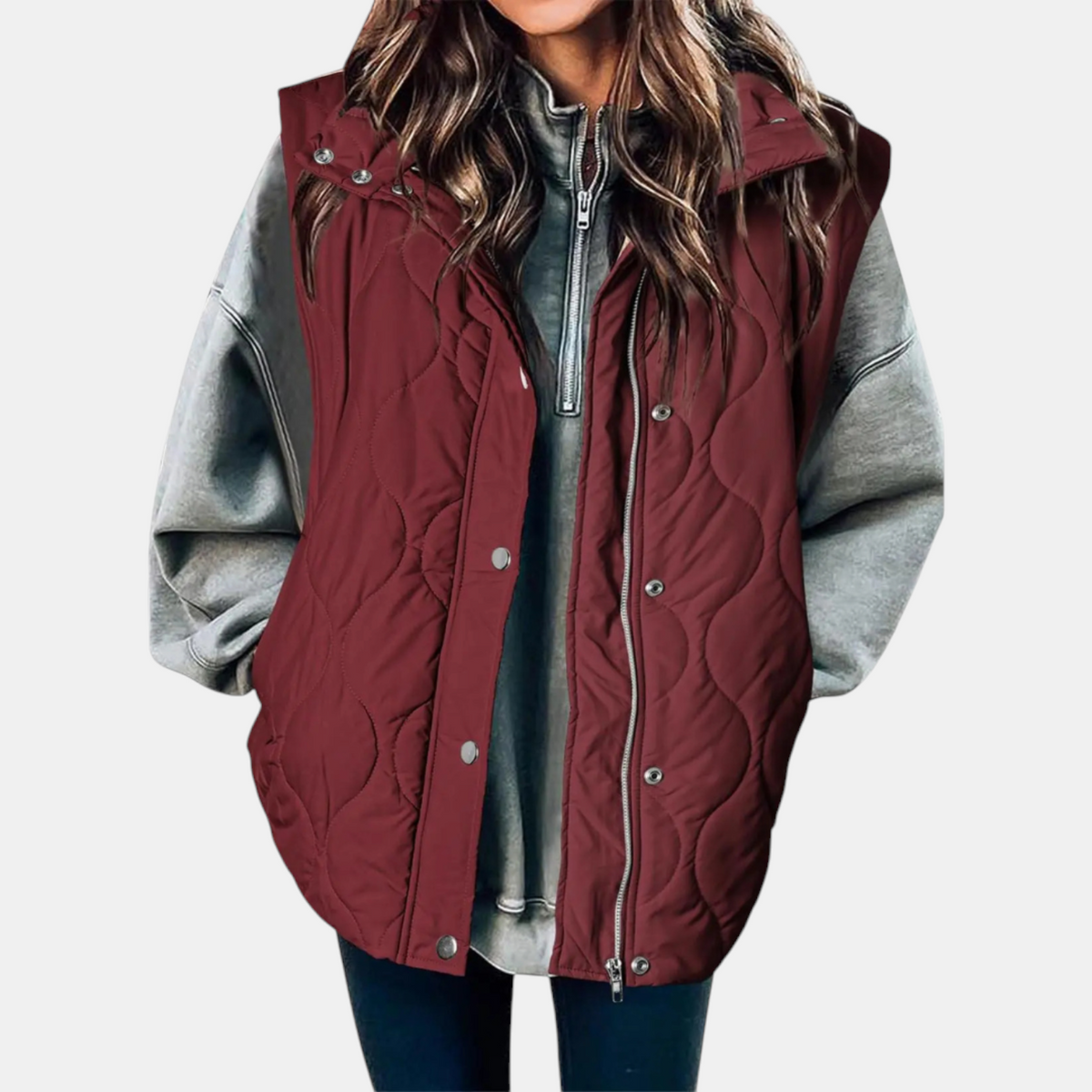 Gilet pour femmes avec boutons et poches, capuche