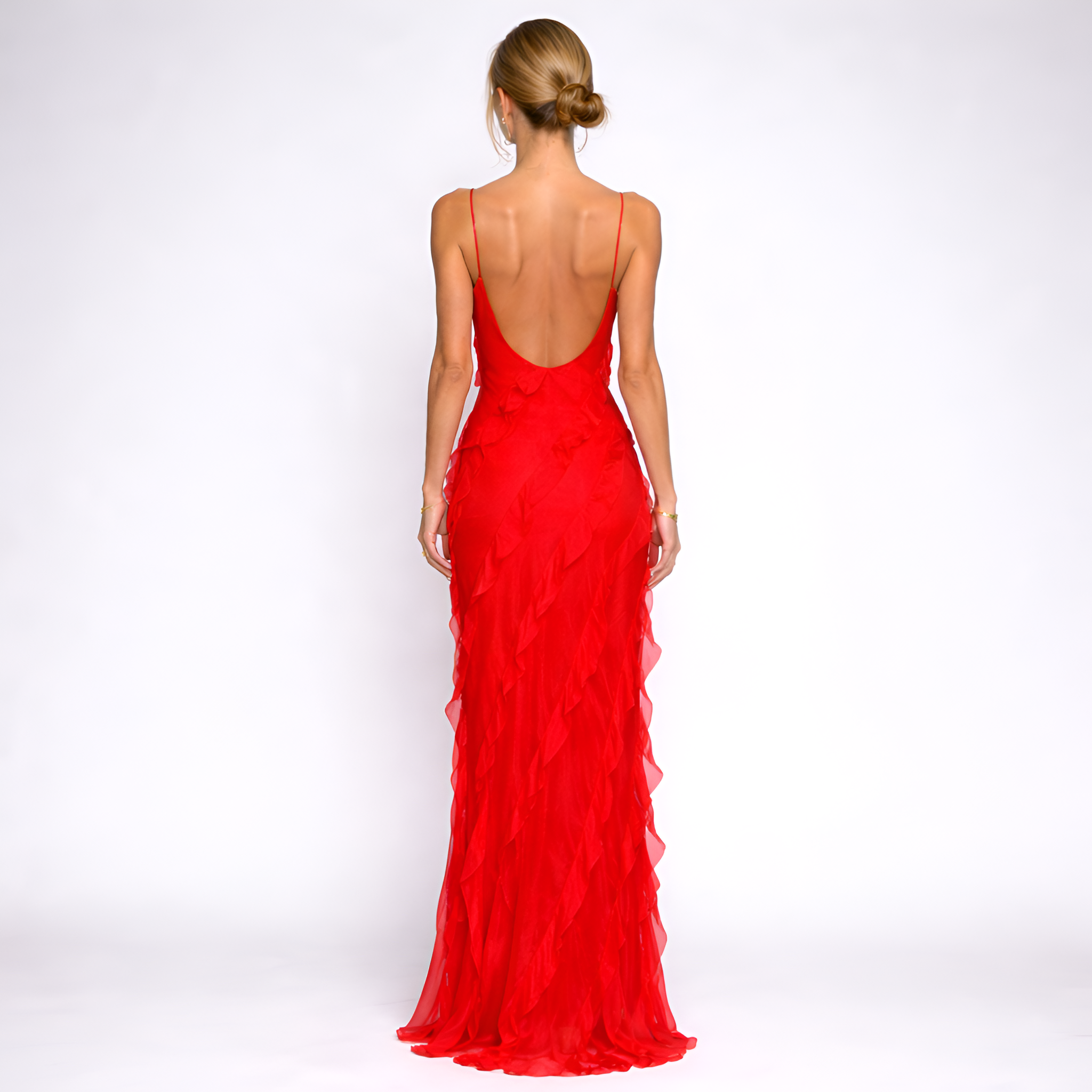 Yvette - Robe de soirée longue en mousseline à volants