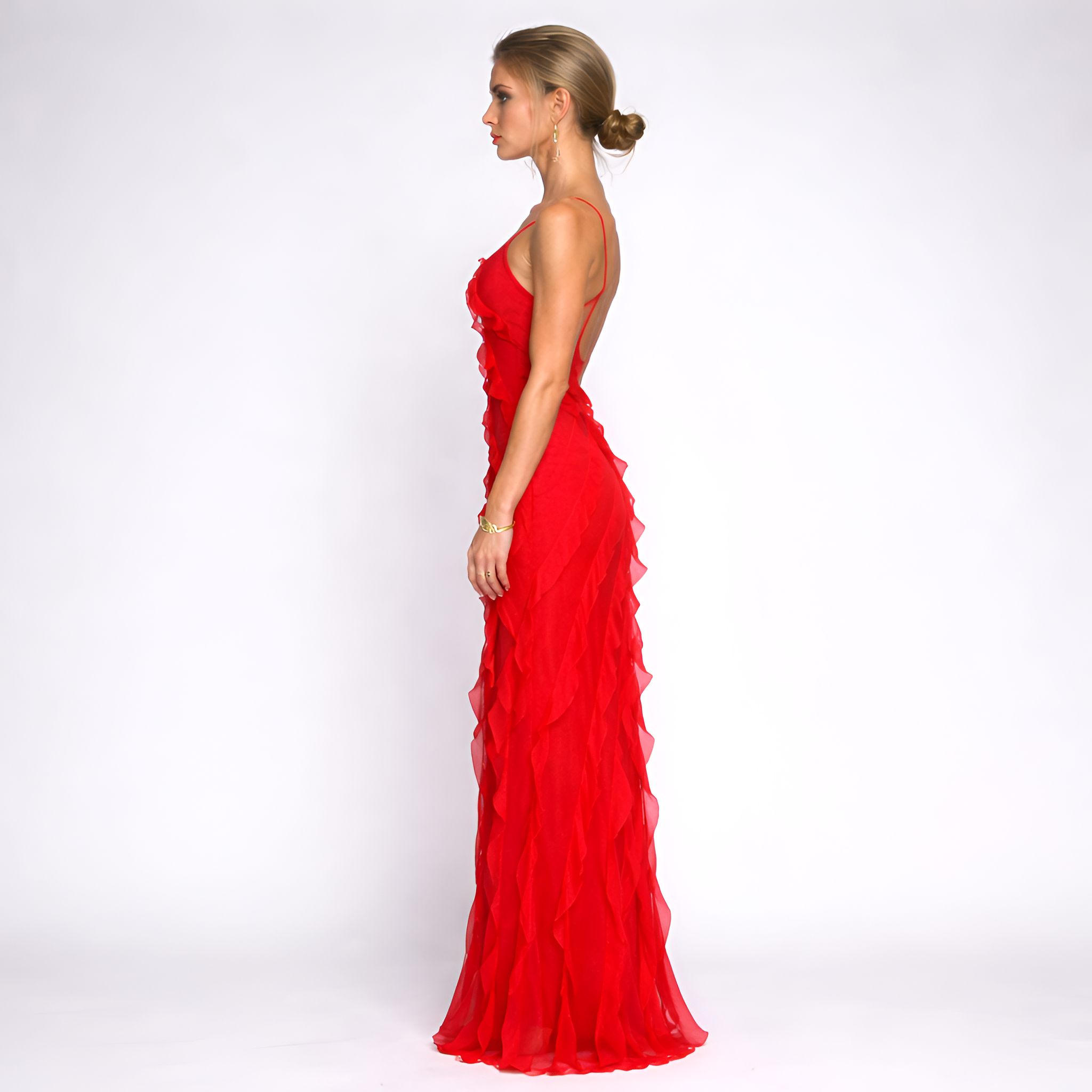 Yvette - Robe de soirée longue en mousseline à volants