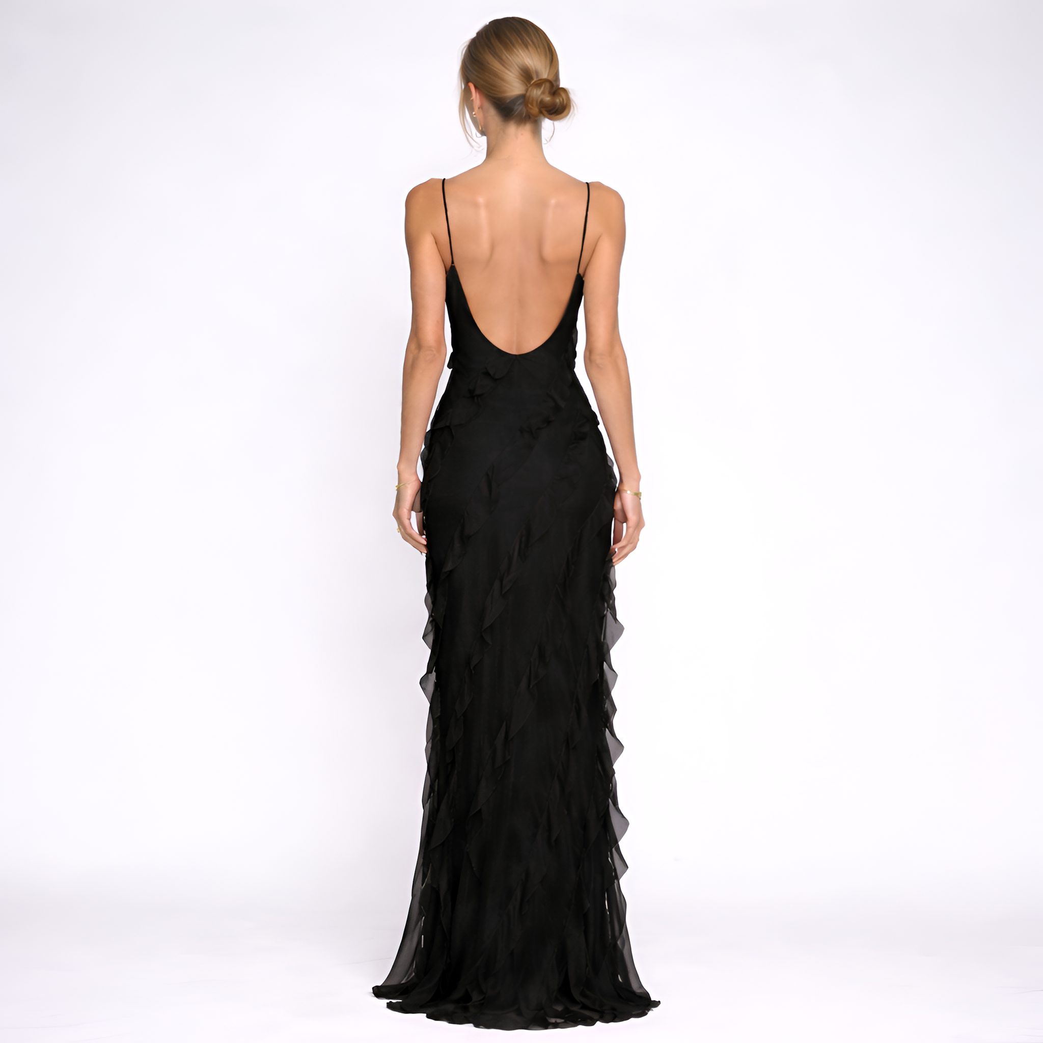 Yvette - Robe de soirée longue en mousseline à volants