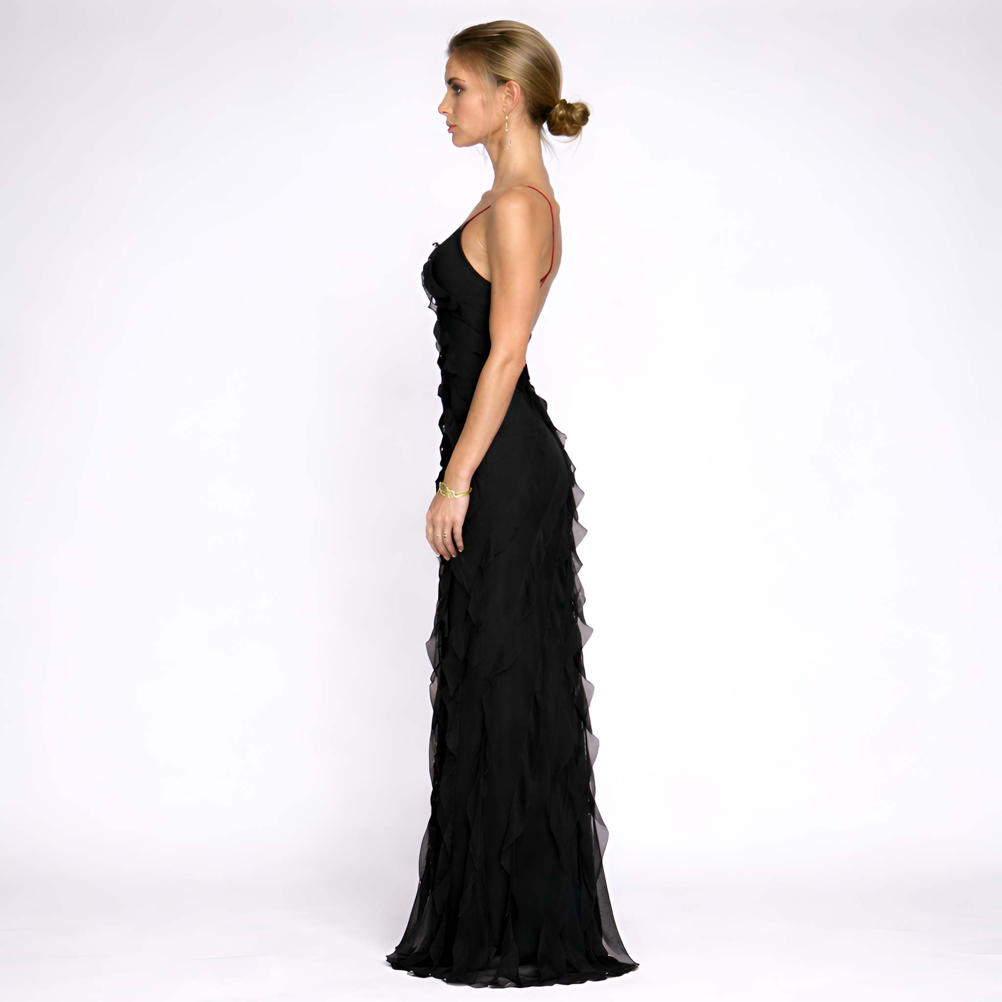 Yvette - Robe de soirée longue en mousseline à volants