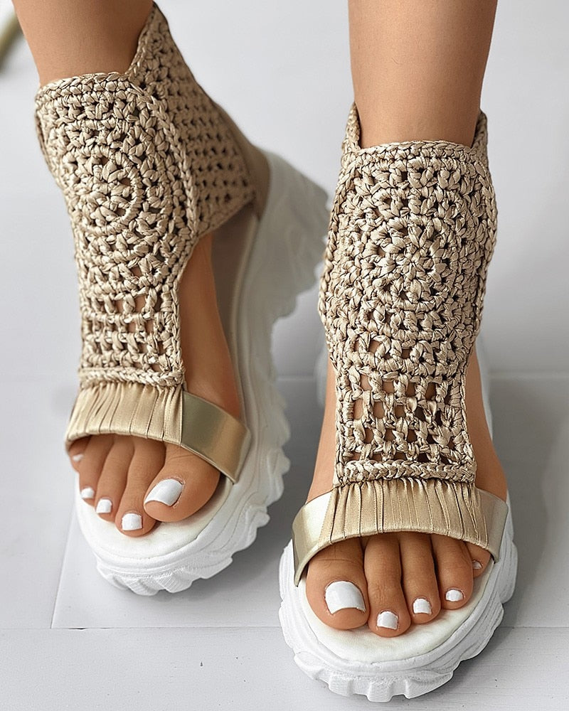 Sandales À Talon Compensé Avec Détails Tressés Pour Femmes | Idéales Pour Le Printemps Et L’Été