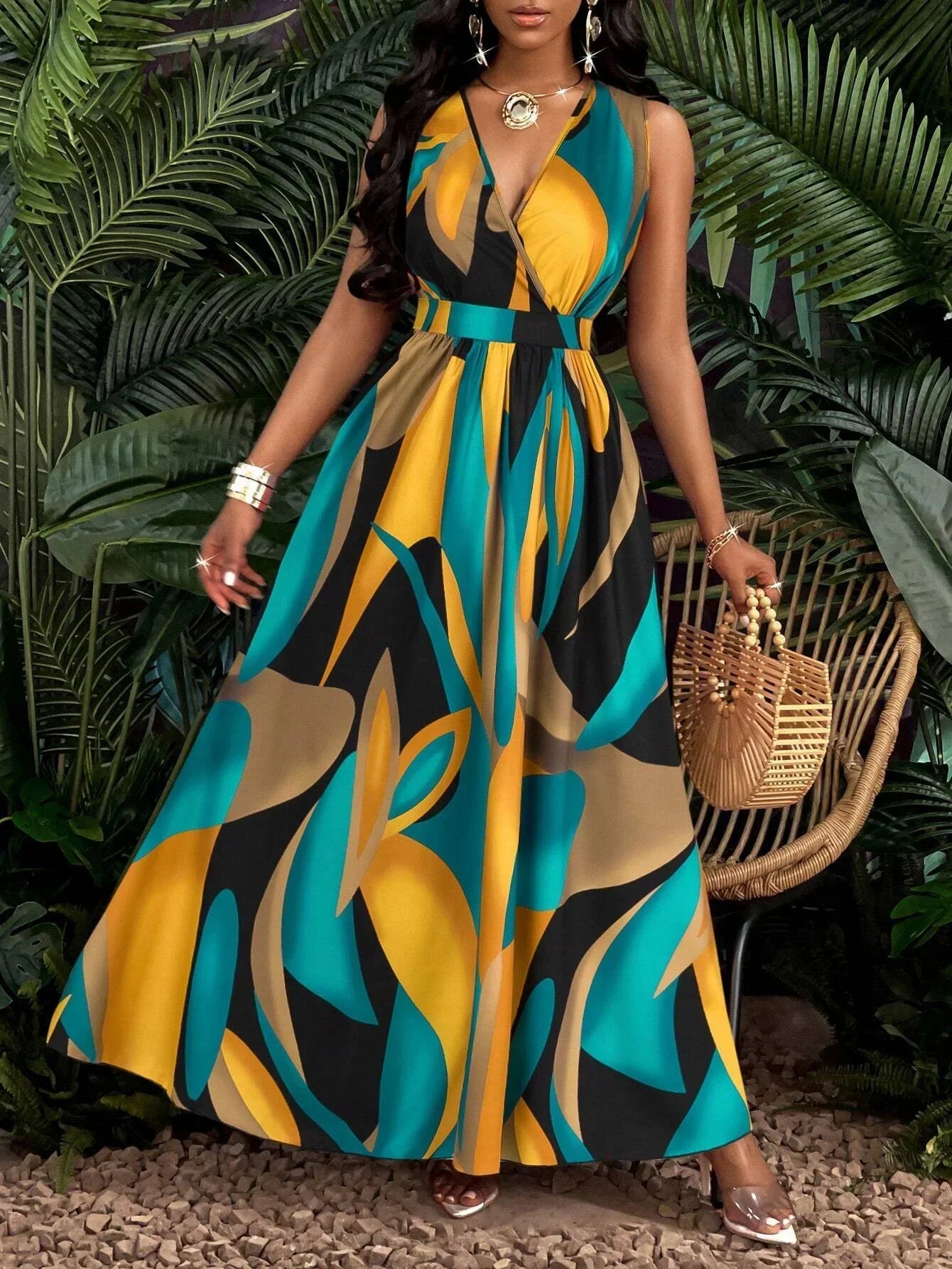 Nova | Robe Maxi Sans Manches à Imprimé Abstrait pour Femme