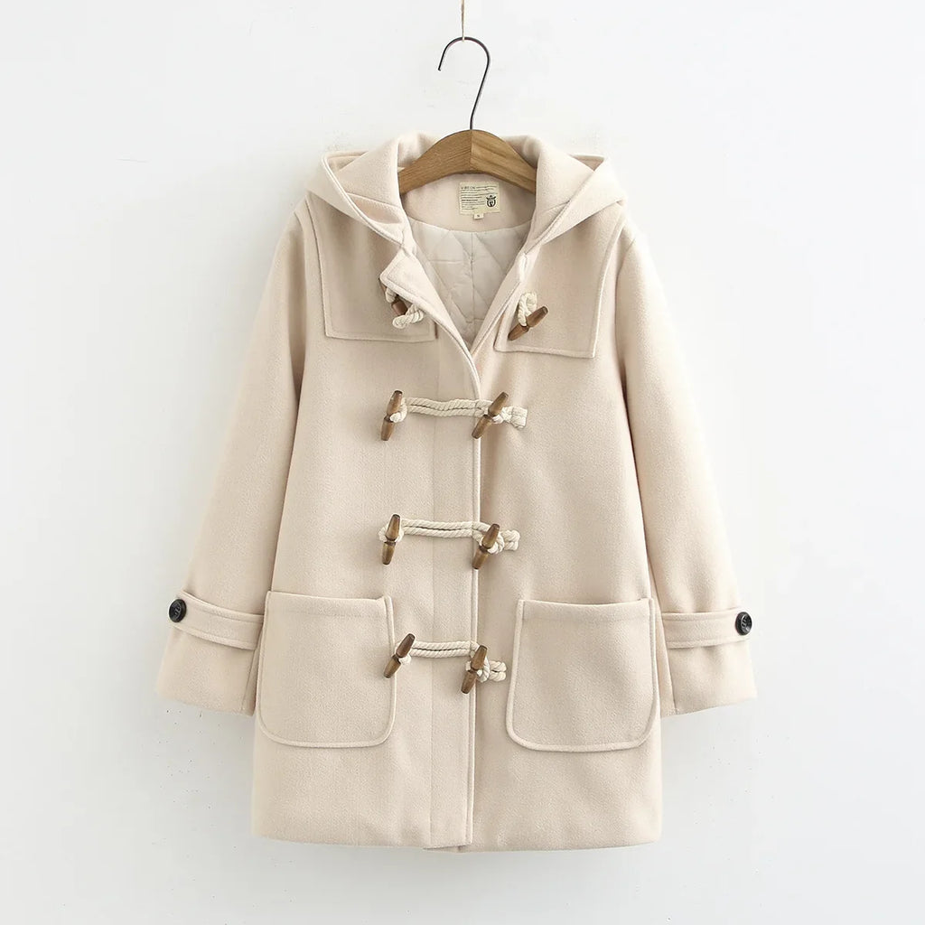 Duffle-Coat en Polyester Femme – Capuche et Boutons Corne Coupe Ample