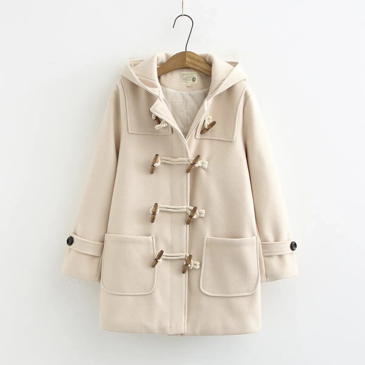 Duffle-Coat en Polyester Femme – Capuche et Boutons Corne Coupe Ample