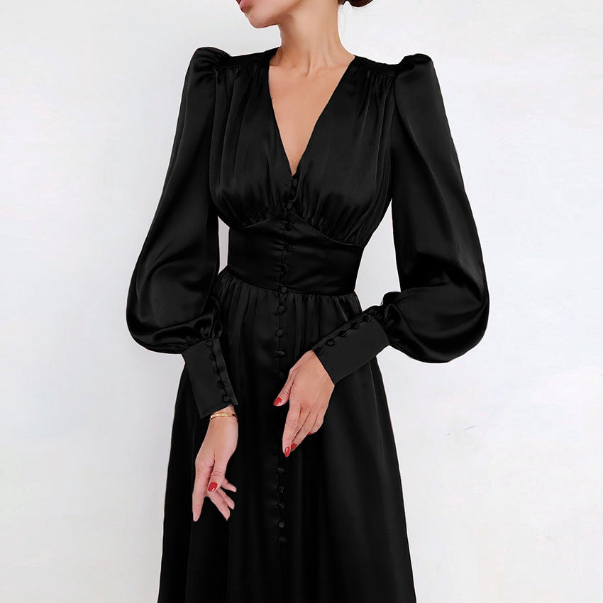 Arya | Robe midi femme avec décolleté en V et boutons