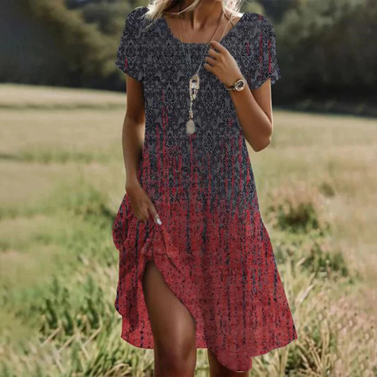 MW | Robes d'été bohèmes pour femmes à décolleté en V, manches courtes, imprimé floral, robe de plage, robe de vacances, robes maxi boho