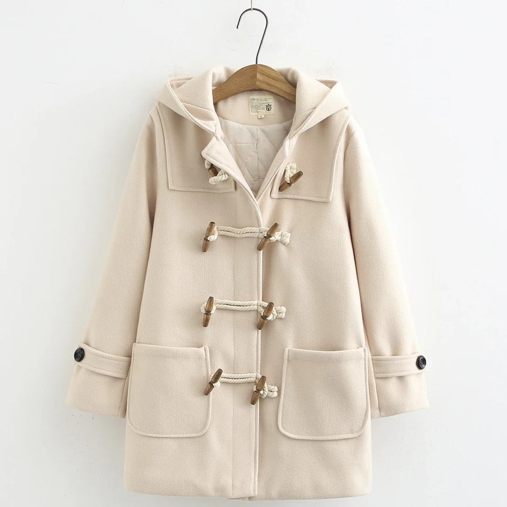 Duffle-Coat en Polyester Femme – Capuche et Boutons Corne Coupe Ample