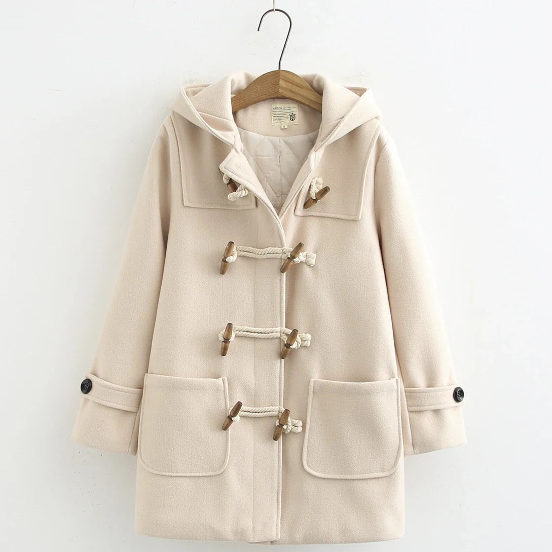 Duffle-Coat en Polyester Femme – Capuche et Boutons Corne Coupe Ample