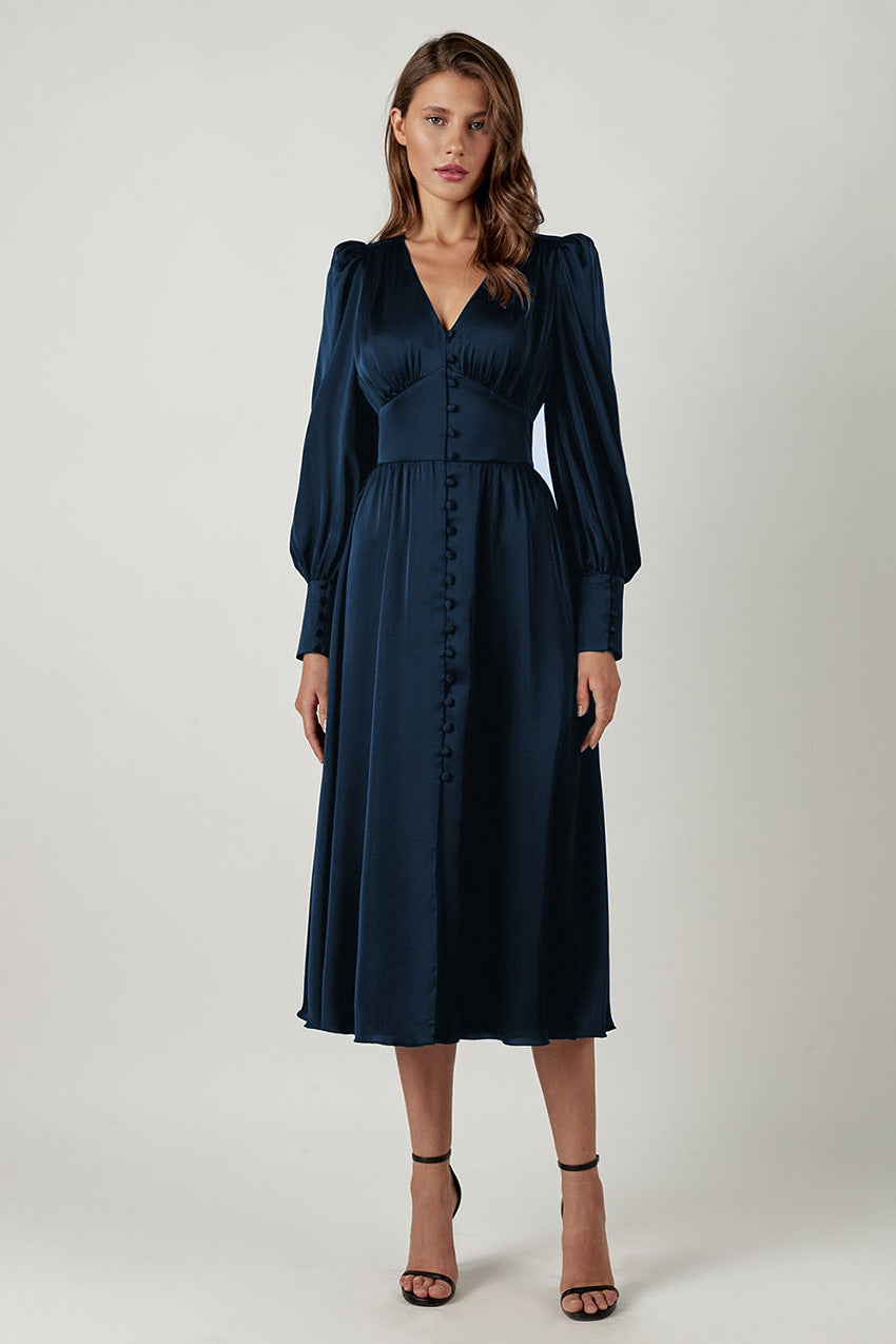 Arya | Robe midi femme avec décolleté en V et boutons
