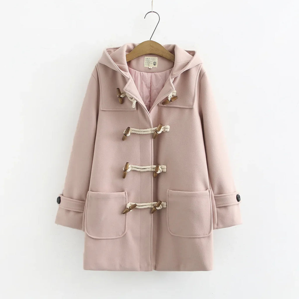 Duffle-Coat en Polyester Femme – Capuche et Boutons Corne Coupe Ample