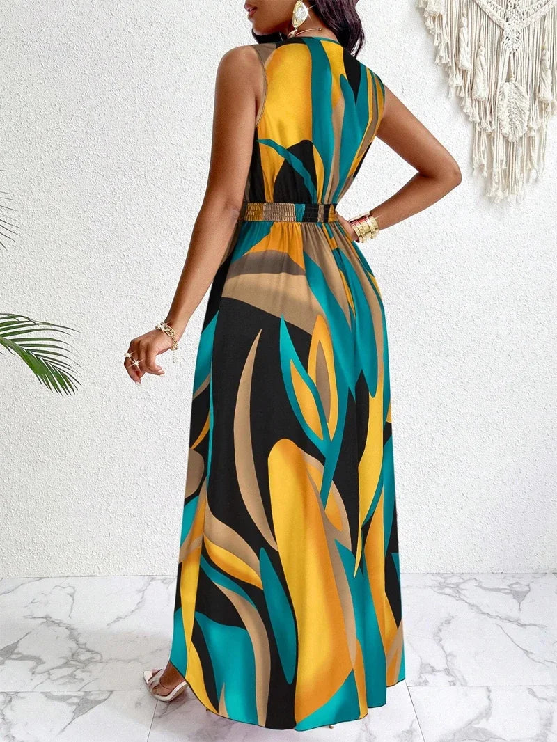 Nova | Robe Maxi Sans Manches à Imprimé Abstrait pour Femme