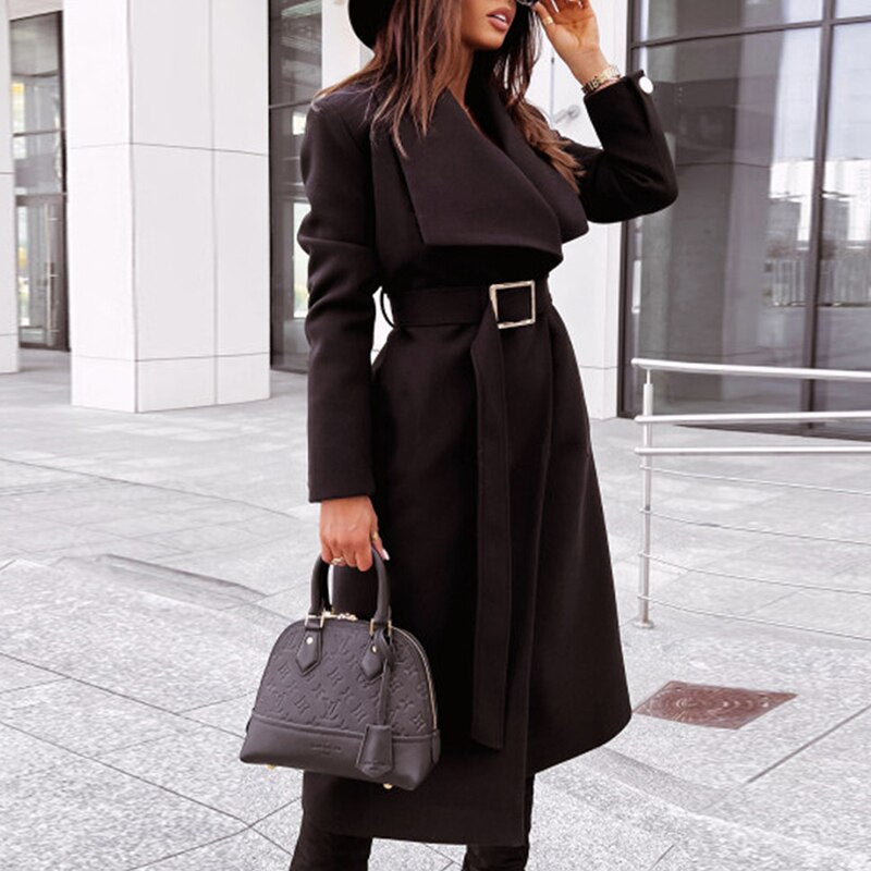 Manteau pour Femme avec Ceinture et Col à Revers pour l'Automne