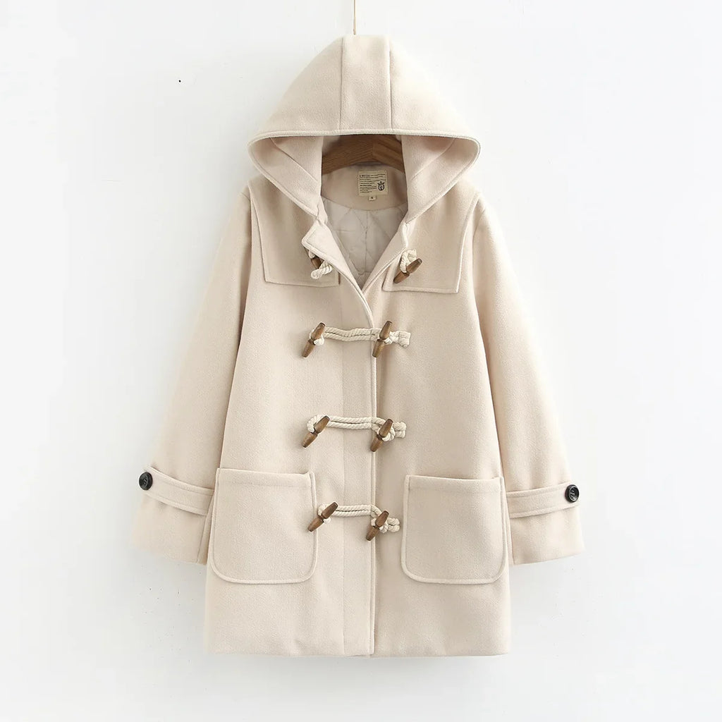 Duffle-Coat en Polyester Femme – Capuche et Boutons Corne Coupe Ample