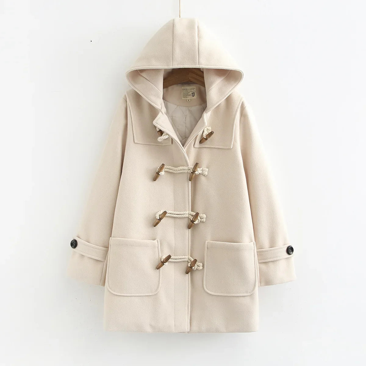 Duffle-Coat en Polyester Femme – Capuche et Boutons Corne Coupe Ample