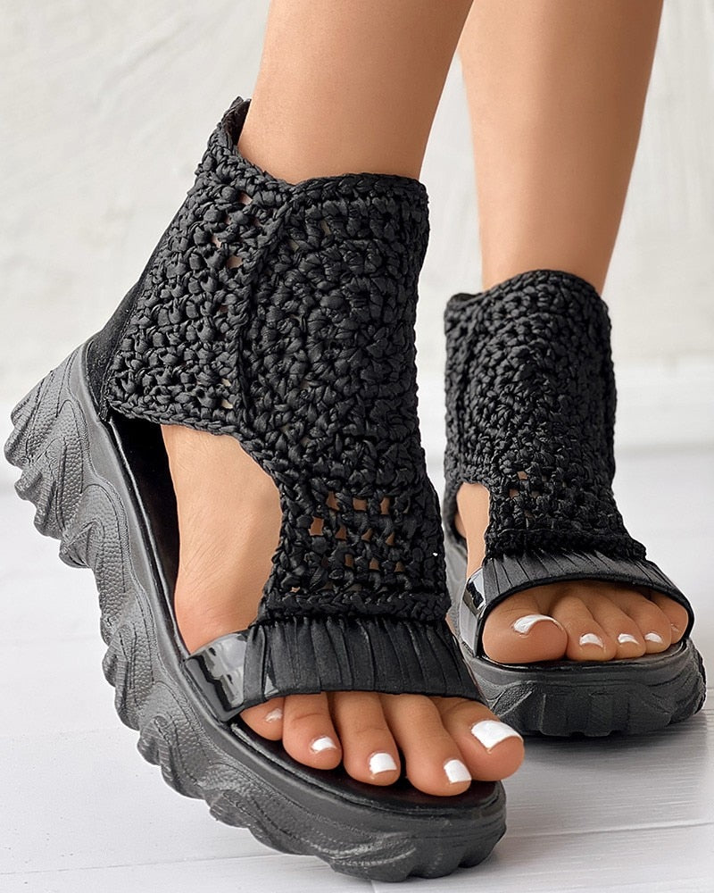 Sandales À Talon Compensé Avec Détails Tressés Pour Femmes | Idéales Pour Le Printemps Et L’Été