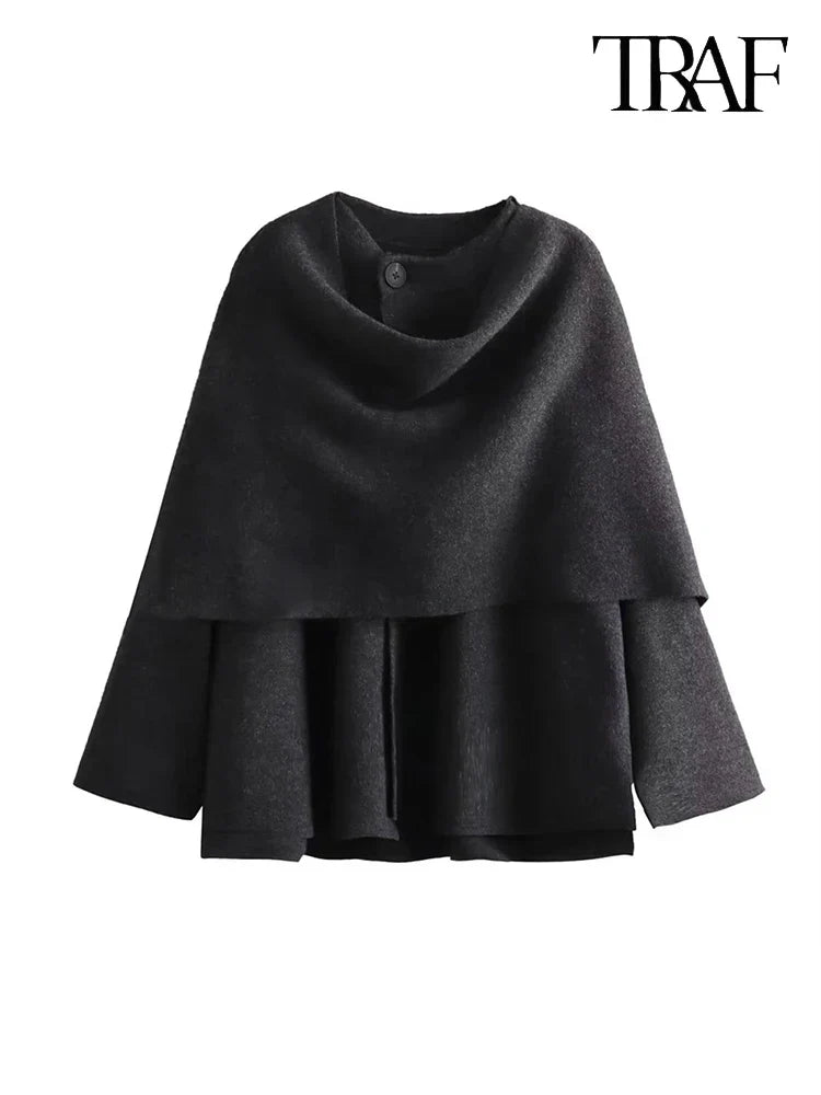 Veste Poncho Femme avec Col Châle et Manches Longues