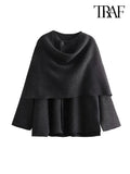 Veste Poncho Femme avec Col Châle et Manches Longues