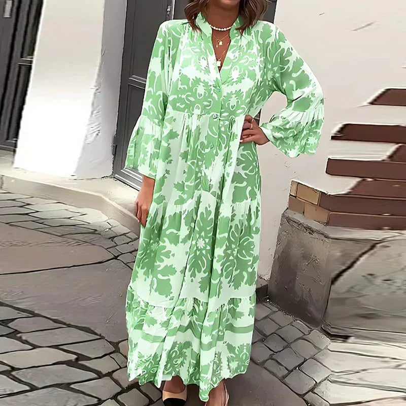 Kate | Robe Midi Imprimée Boho à Manches Longues pour Femmes