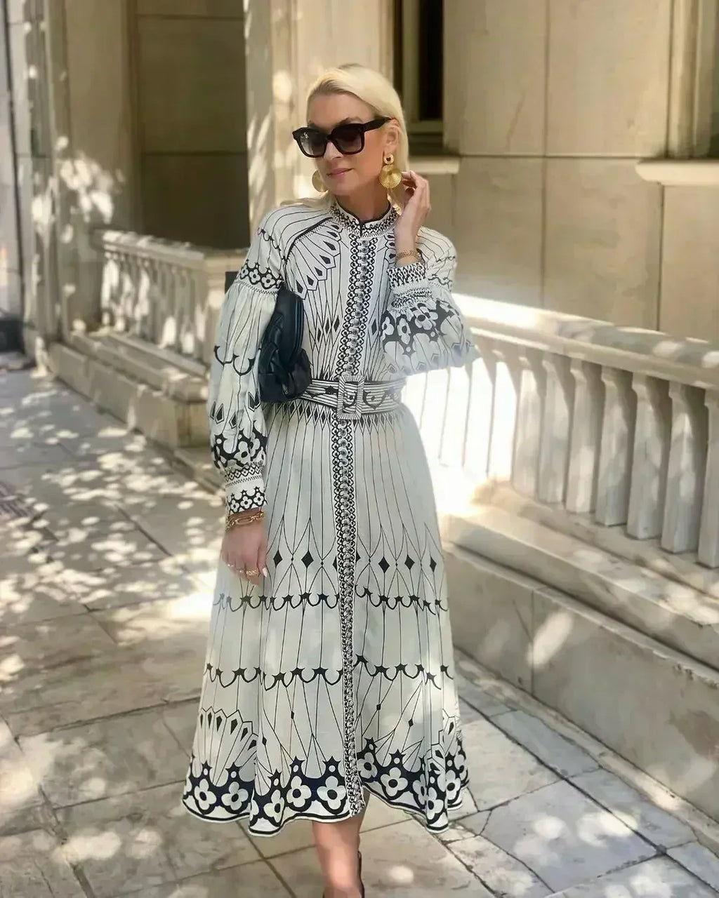 Kimberly | Robe Midi A Ligne Imprimée à Manches Longues pour Femmes