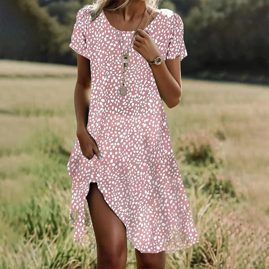 MW | Robes d'été bohèmes pour femmes à décolleté en V, manches courtes, imprimé floral, robe de plage, robe de vacances, robes maxi boho