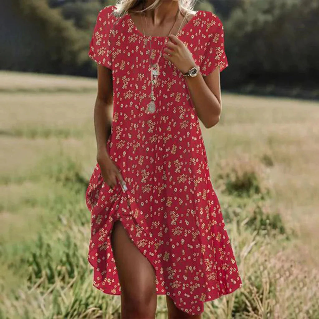 MW | Robes d'été bohèmes pour femmes à décolleté en V, manches courtes, imprimé floral, robe de plage, robe de vacances, robes maxi boho