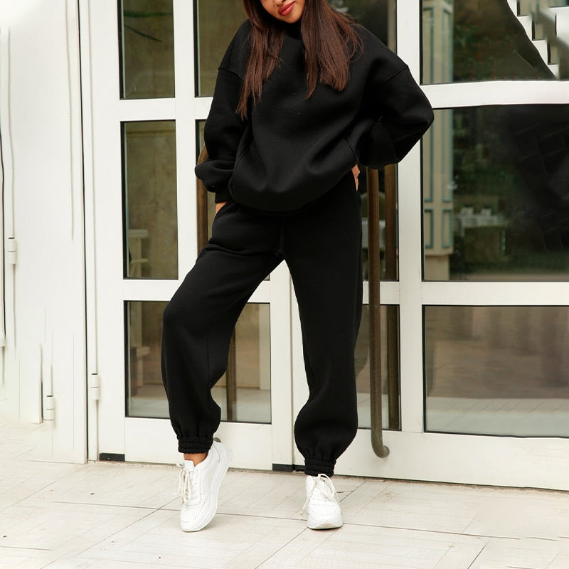 Ensemble de Jogging Oversize Femme avec Capuche et Taille Élastique