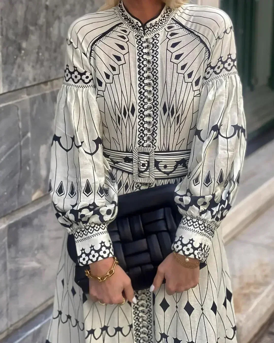 Kimberly | Robe Midi A Ligne Imprimée à Manches Longues pour Femmes