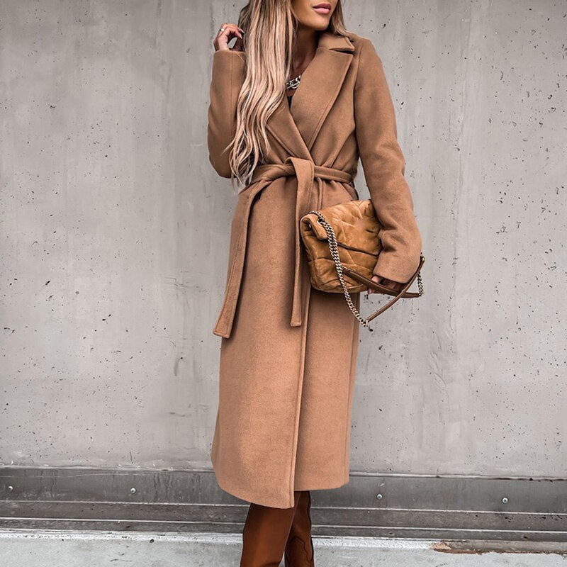 Manteau pour Femme avec Ceinture et Col à Revers pour l'Automne