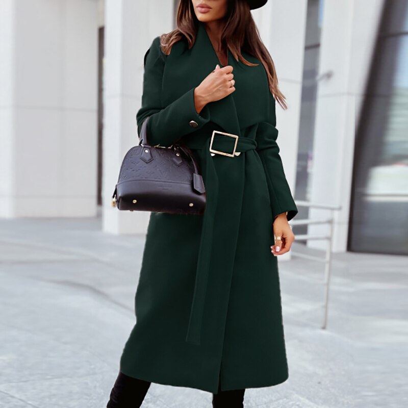 Manteau pour Femme avec Ceinture et Col à Revers pour l'Automne