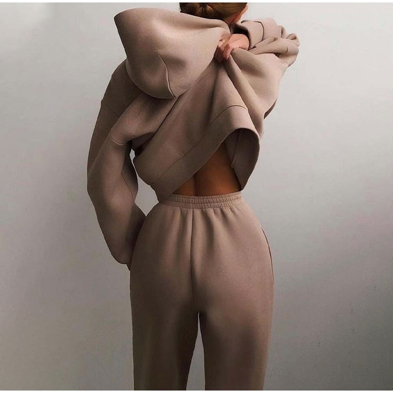 Ensemble de Jogging Oversize Femme avec Capuche et Taille Élastique