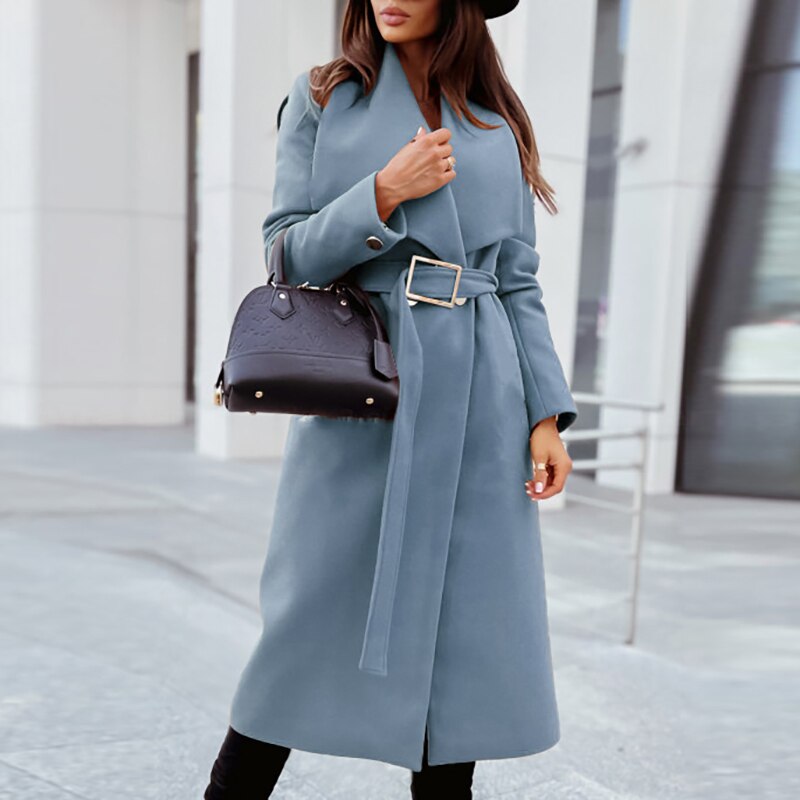 Manteau pour Femme avec Ceinture et Col à Revers pour l'Automne