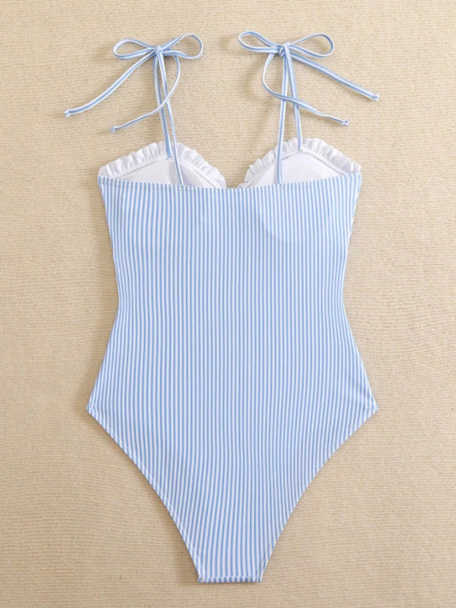 Elena | Maillot de bain une pièce rayé avec décolleté à volants