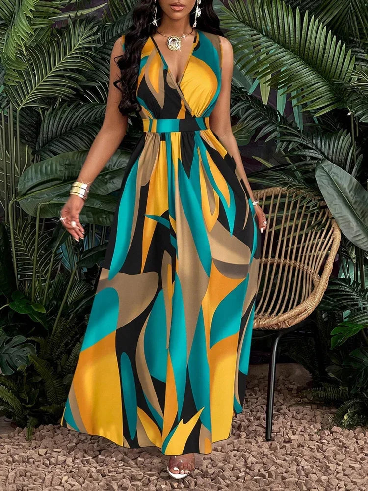Nova | Robe Maxi Sans Manches à Imprimé Abstrait pour Femme