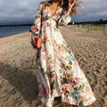 Evelyn | Robe Maxi de Plage à Manches Longues Fleurie Boho pour Femmes