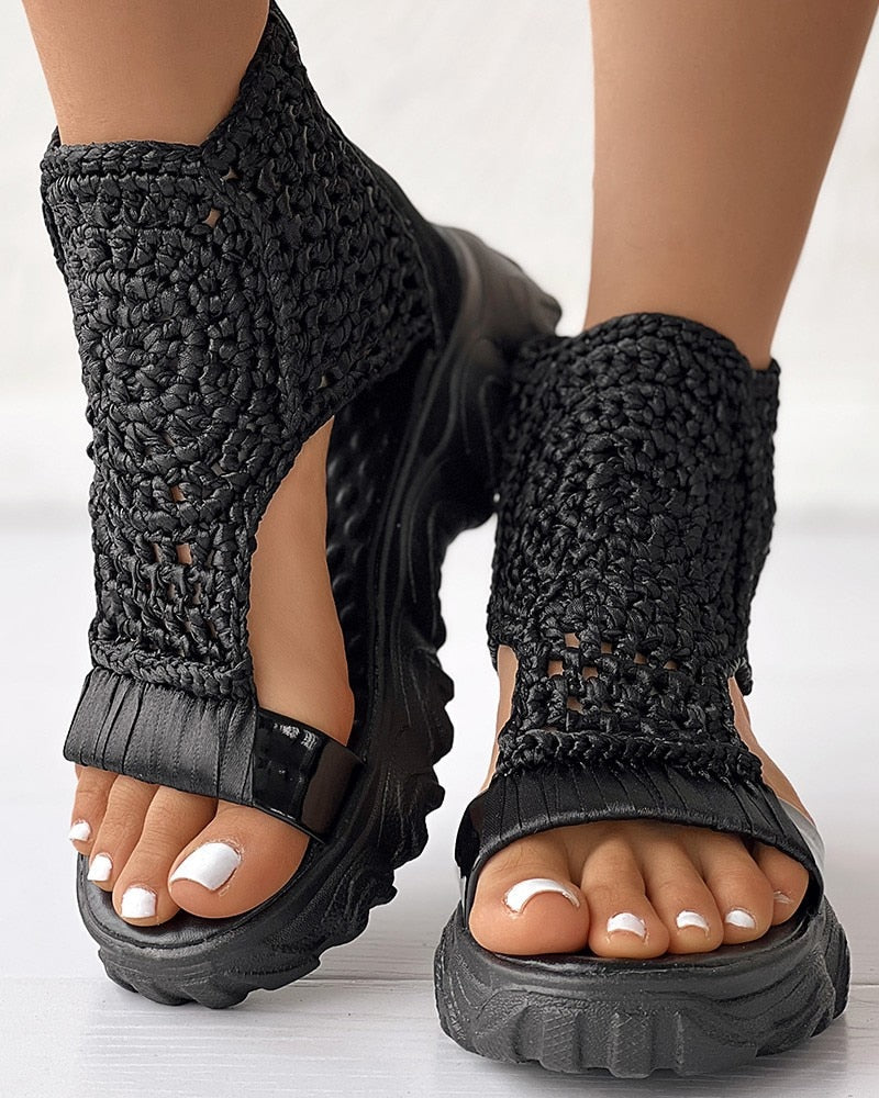Sandales À Talon Compensé Avec Détails Tressés Pour Femmes | Idéales Pour Le Printemps Et L’Été