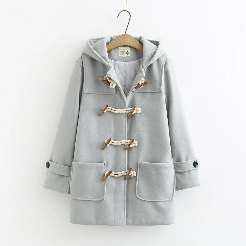 Duffle-Coat en Polyester Femme – Capuche et Boutons Corne Coupe Ample
