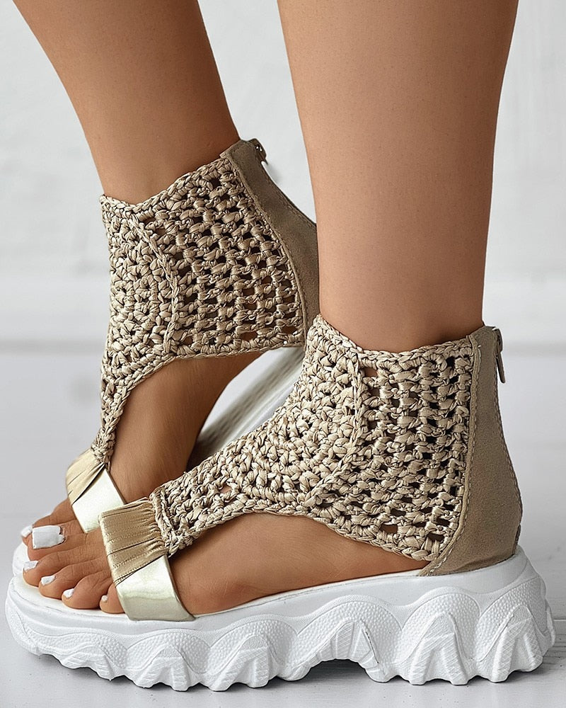 Sandales À Talon Compensé Avec Détails Tressés Pour Femmes | Idéales Pour Le Printemps Et L’Été