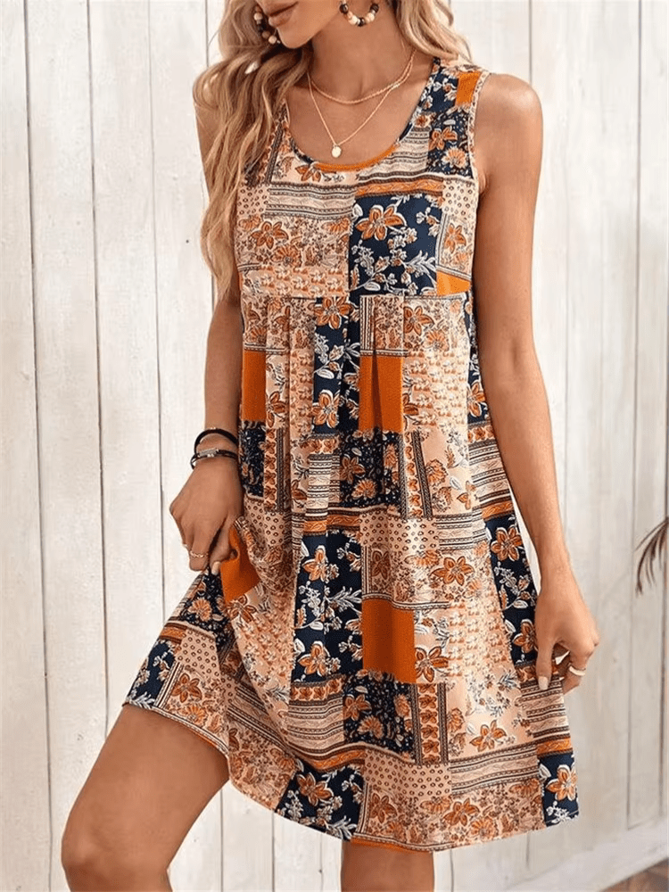 Robe Mini Boho Femme | Sans Manches Imprimée