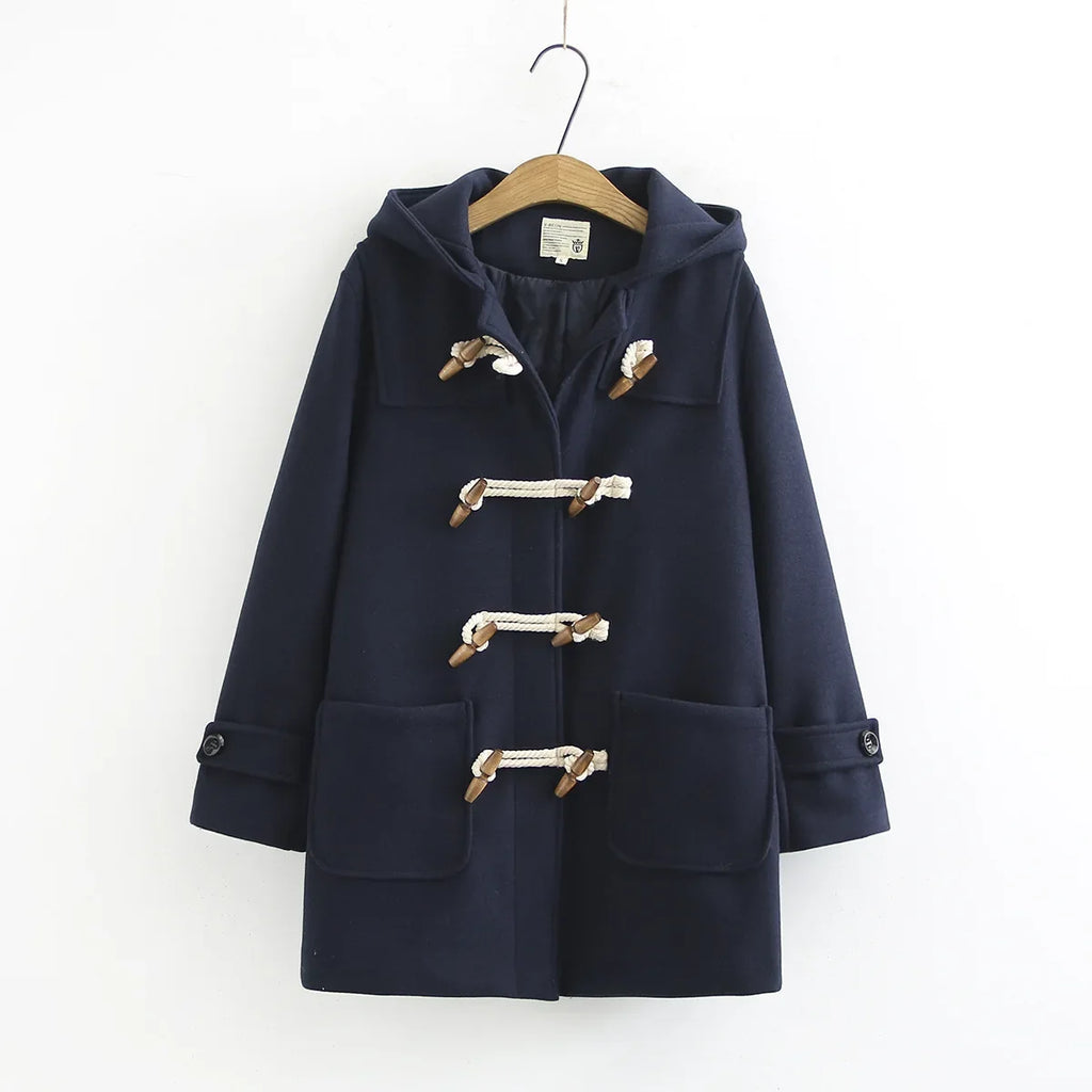 Duffle-Coat en Polyester Femme – Capuche et Boutons Corne Coupe Ample