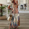 Zara | Robe Maxi Imprimée Boho à Col V et Manches Courtes