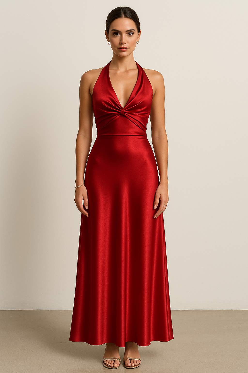 Robe Maxi Prom en Satin à Halter