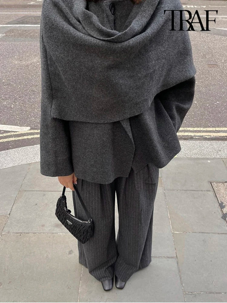 Veste Poncho Femme avec Col Châle et Manches Longues